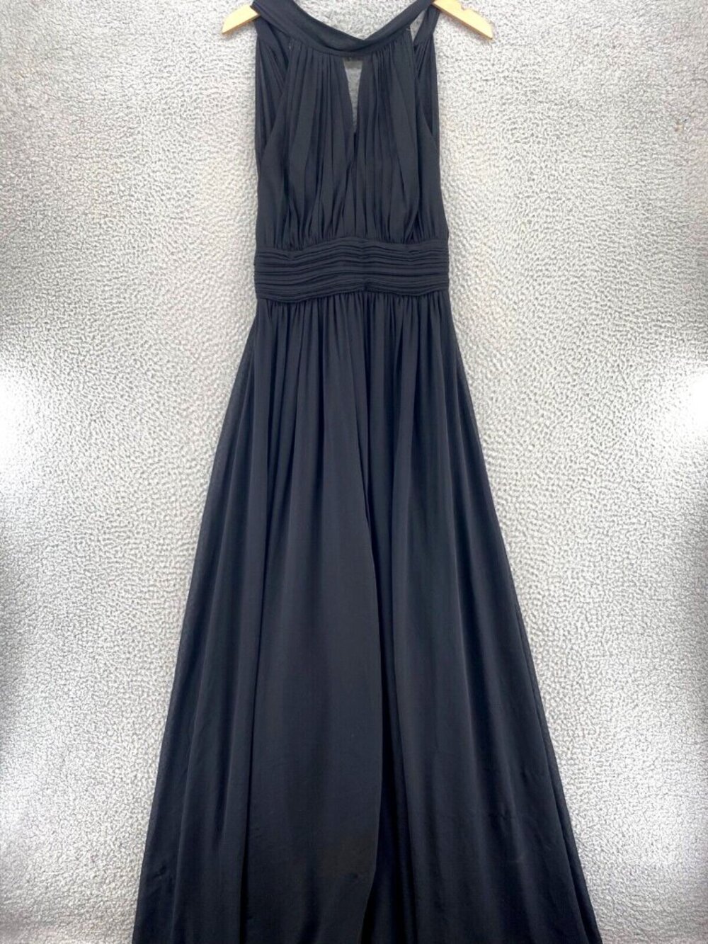 Bill Levkoff Dress Womens 4 Black Bow Tied Ruched Pleat Halter Prom Formal Maxi*